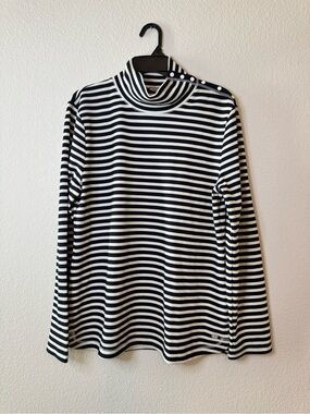 Talbots Navy Striped Button Detail Waffle Thermal Knit Turtleneck Sweater NEW XL